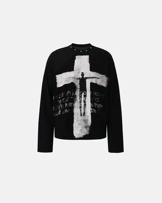 Omygoods Distressed Cross Studded Waffle T-Shirt