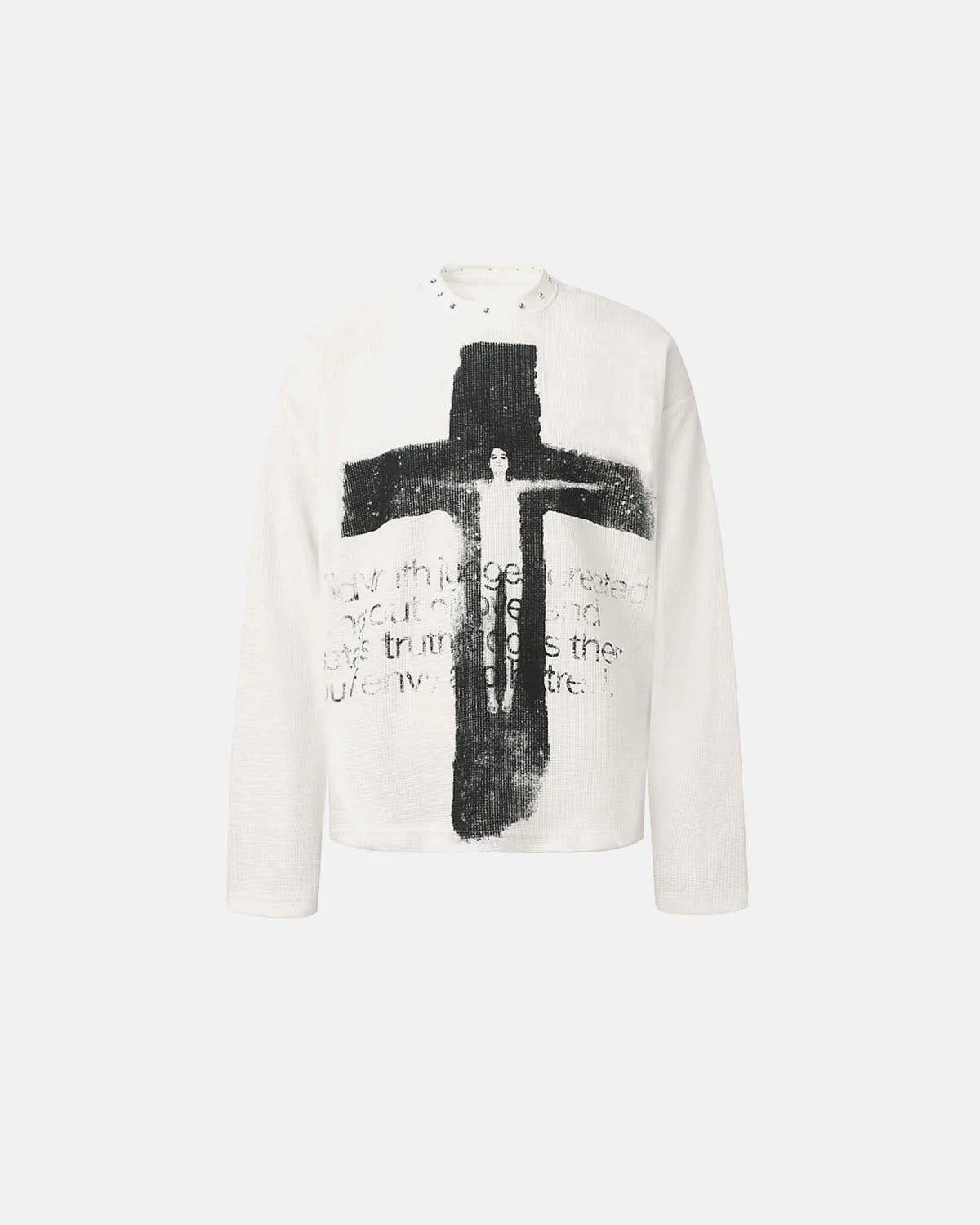 Omygoods Distressed Cross Studded Waffle T-Shirt