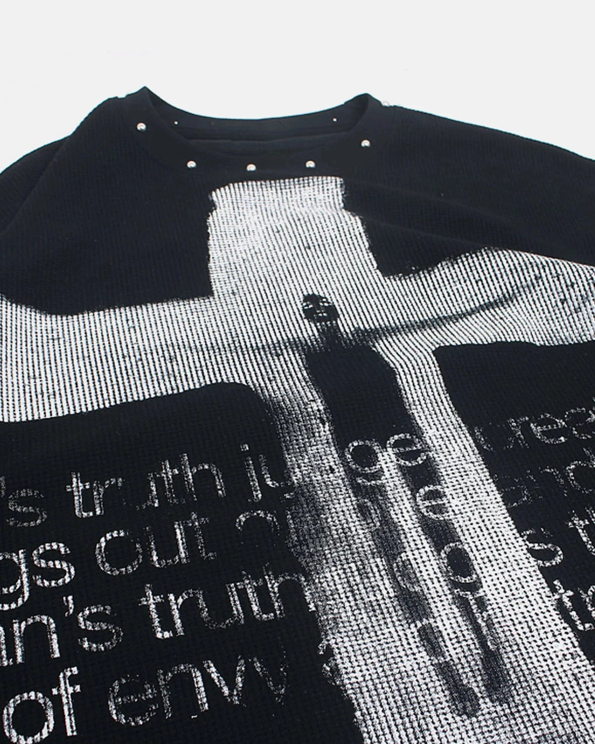 Omygoods Distressed Cross Studded Waffle T-Shirt