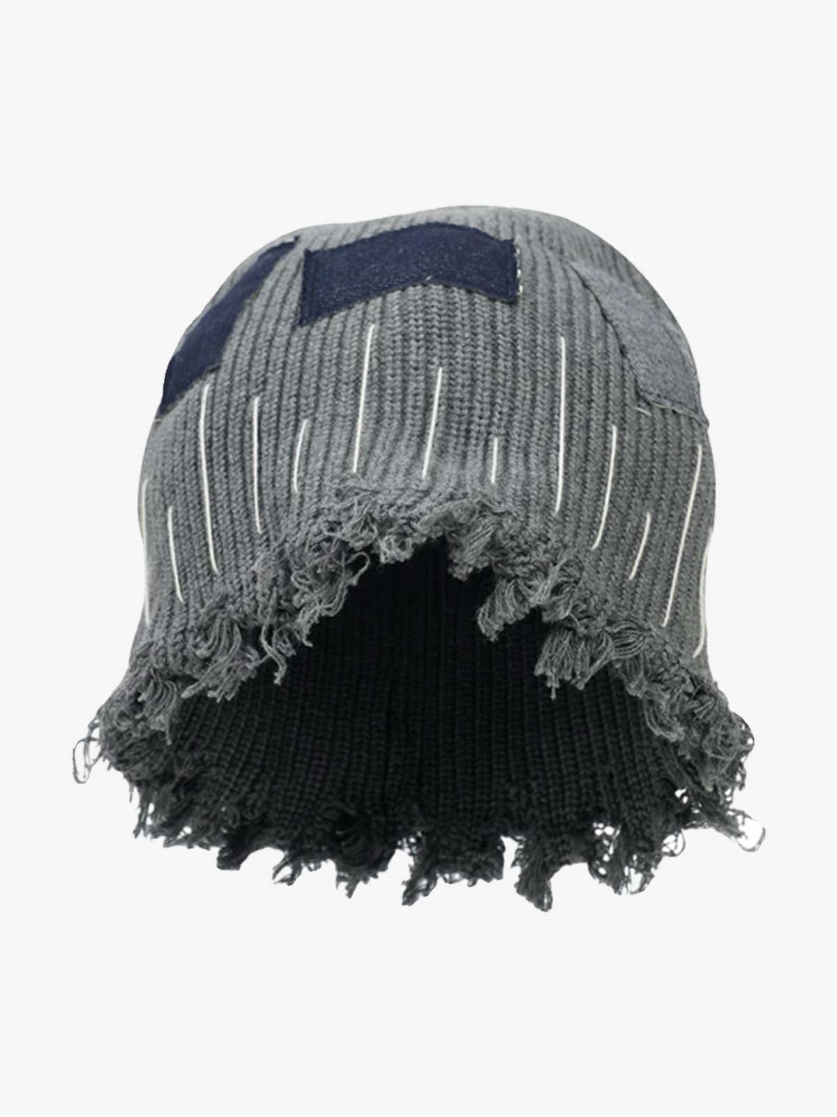 Omygoods Distressed Denim Patchwork Beanie