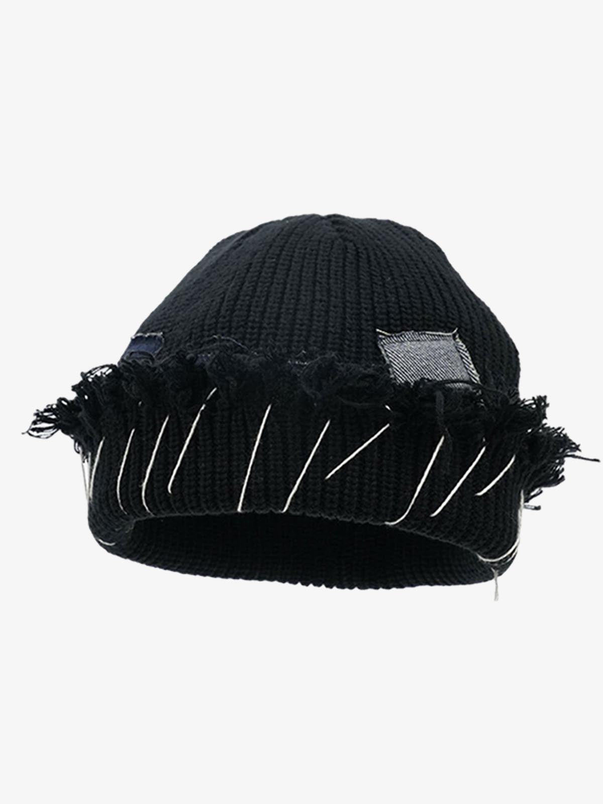 Omygoods Distressed Denim Patchwork Beanie