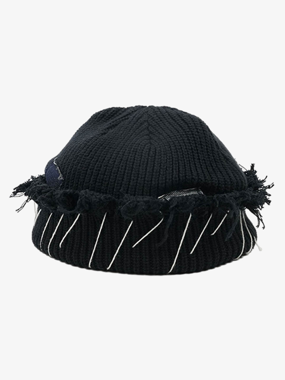 Omygoods Distressed Denim Patchwork Beanie