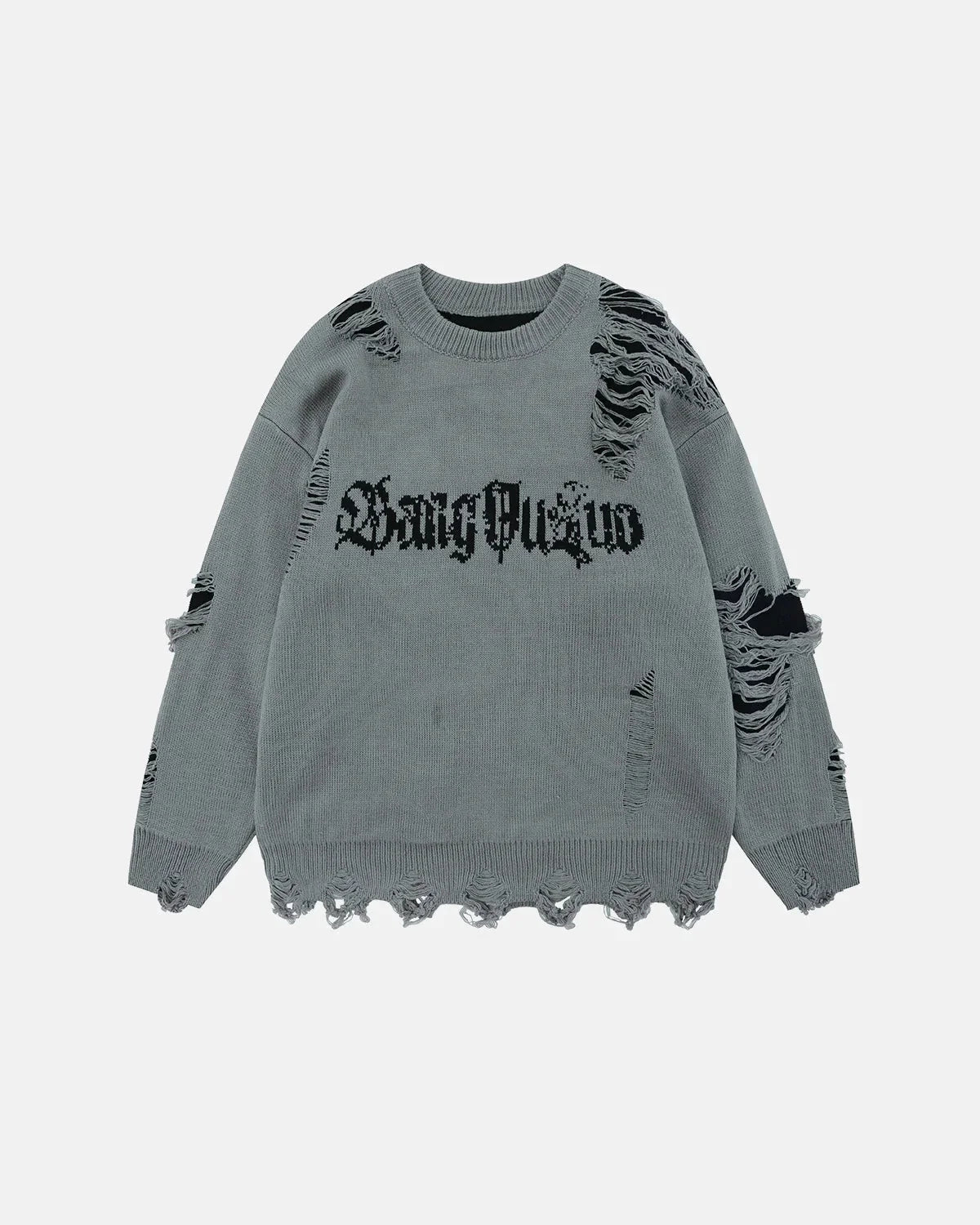 Omygoods Distressed Gothic Graphic Knit Sweater