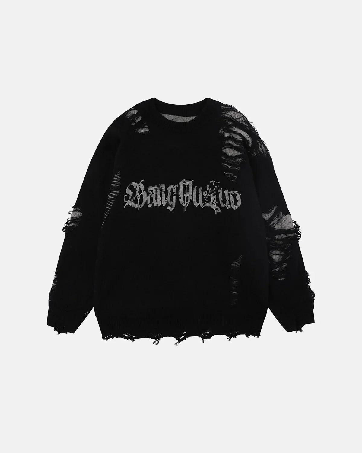 Omygoods Distressed Gothic Graphic Knit Sweater