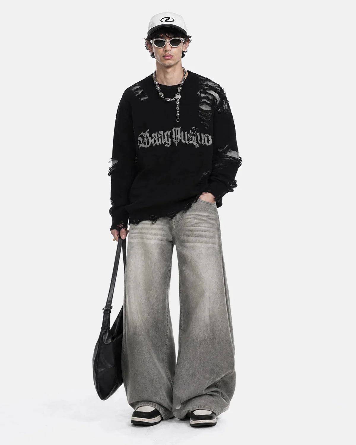 Omygoods Distressed Gothic Graphic Knit Sweater