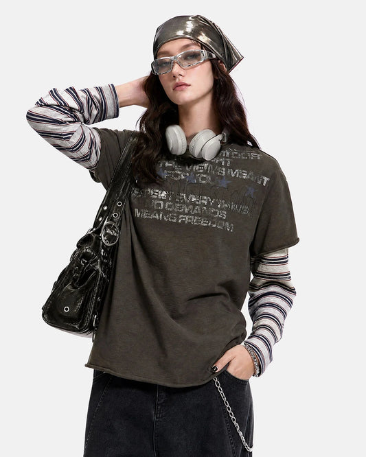 Omygoods Distressed Graphic Layered Baby T-Shirt