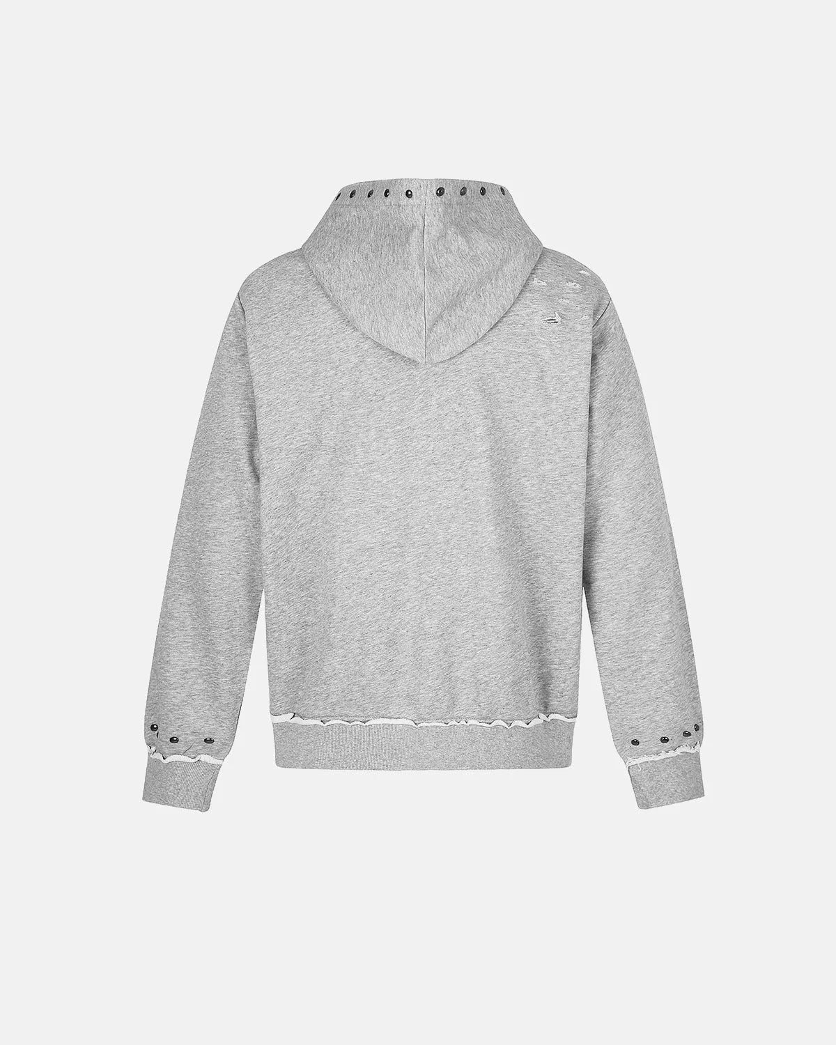 Omygoods Distressed Graphic Rivet Zip Up Hoodie