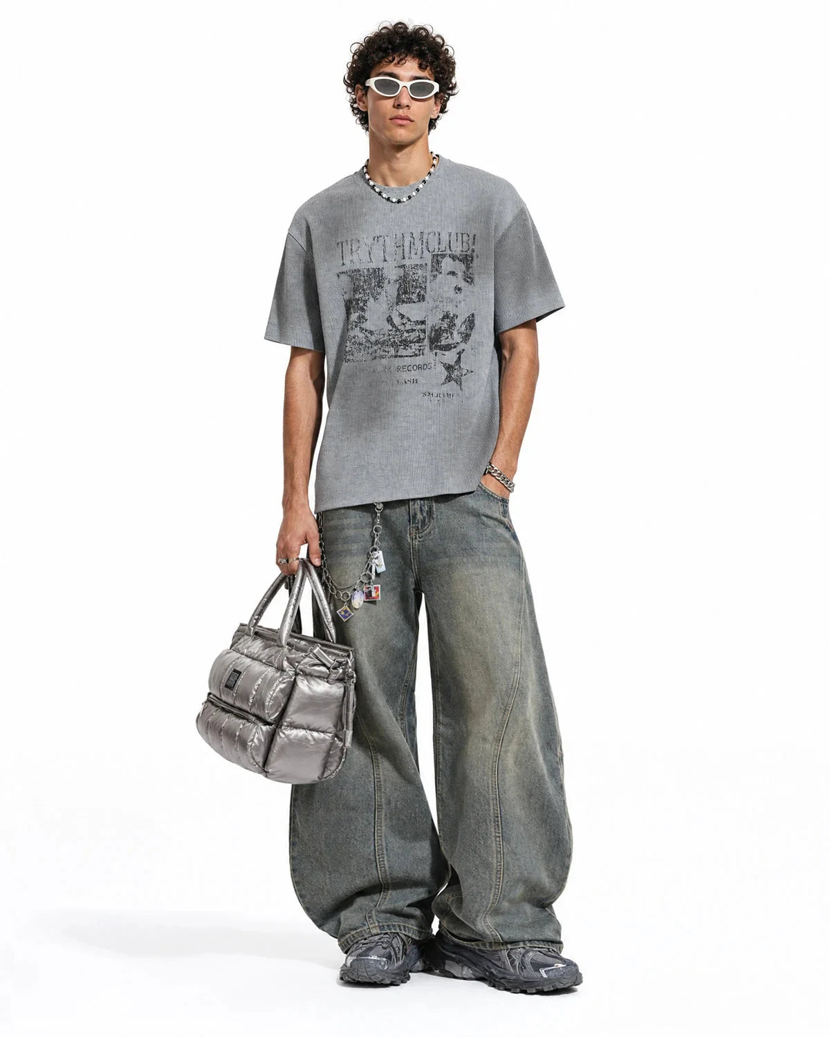 Omygoods Distressed Graphic Waffle Tee