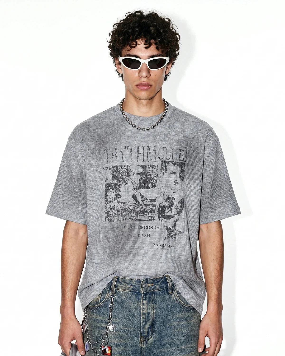 Omygoods Distressed Graphic Waffle Tee
