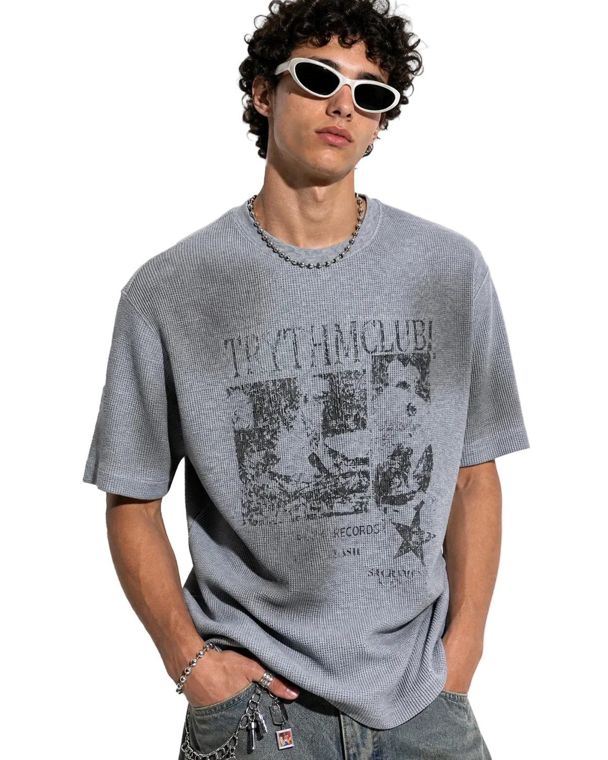 Omygoods Distressed Graphic Waffle Tee