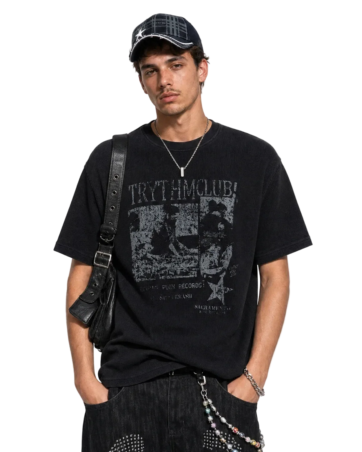 Omygoods Distressed Graphic Waffle Tee