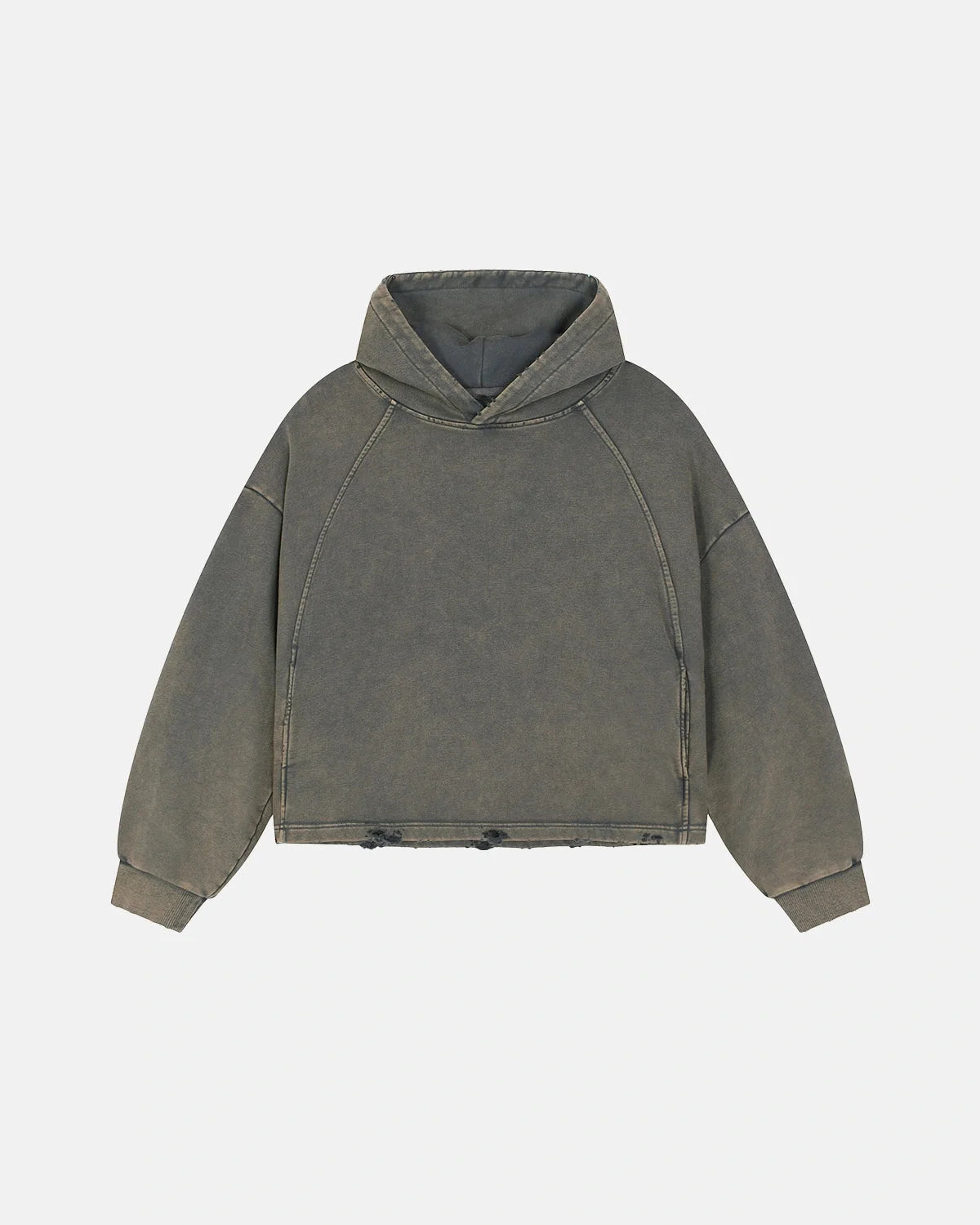 Omygoods Distressed Hem Boxy Hoodie