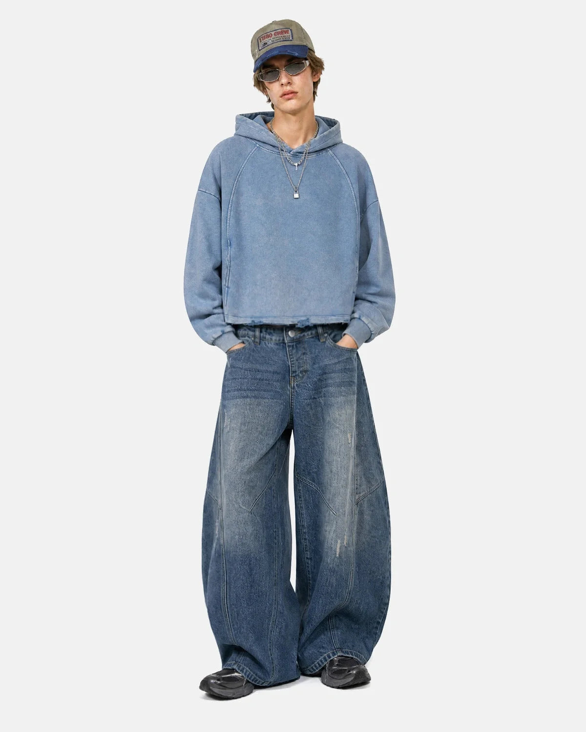 Omygoods Distressed Hem Boxy Hoodie
