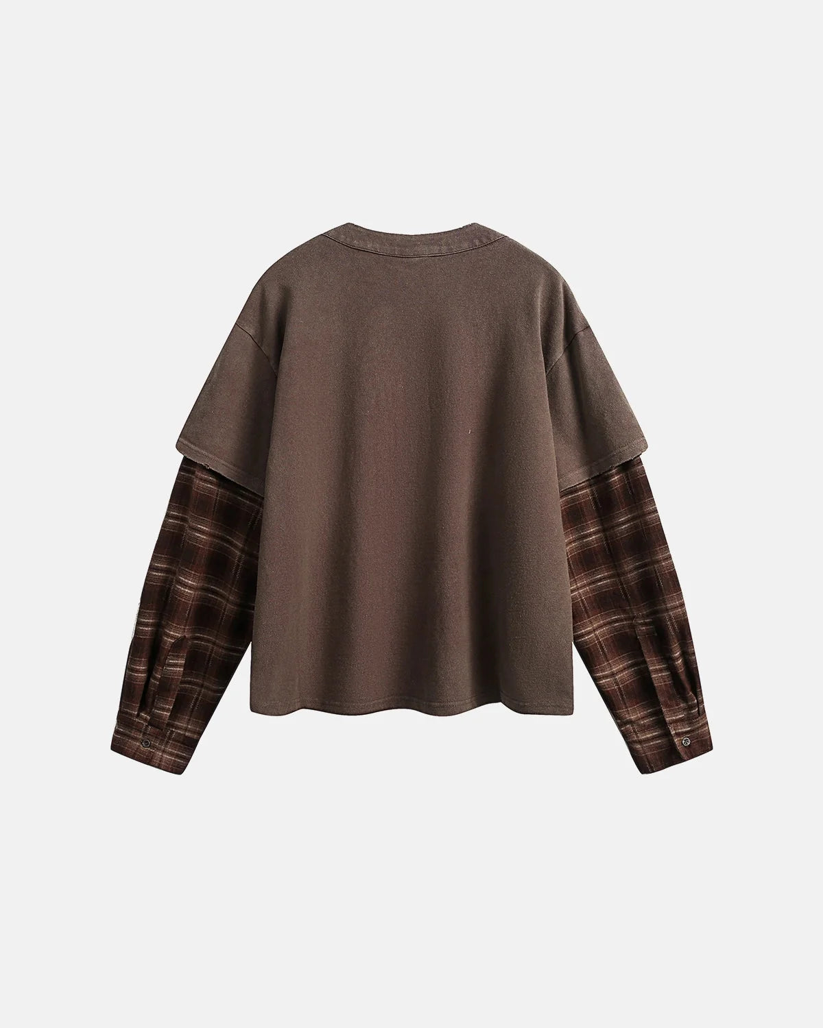 Omygoods Distressed Plaid Layered Long Sleeve Tee