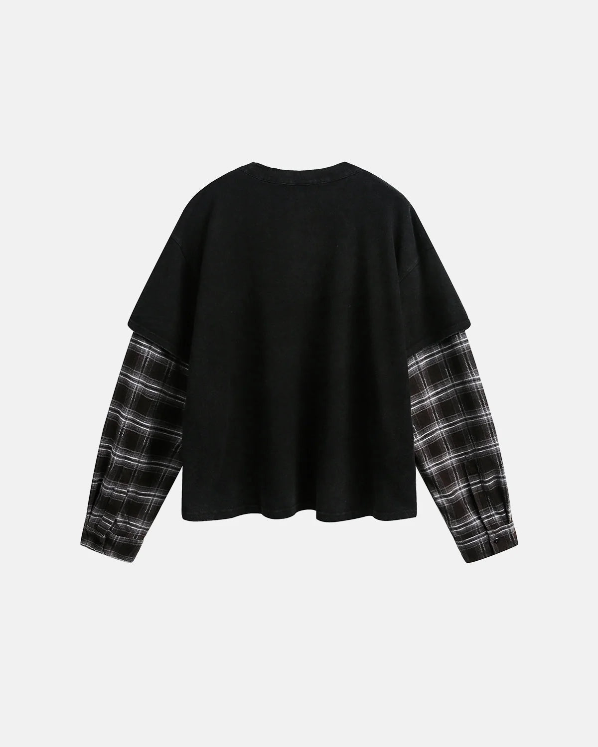 Omygoods Distressed Plaid Layered Long Sleeve Tee