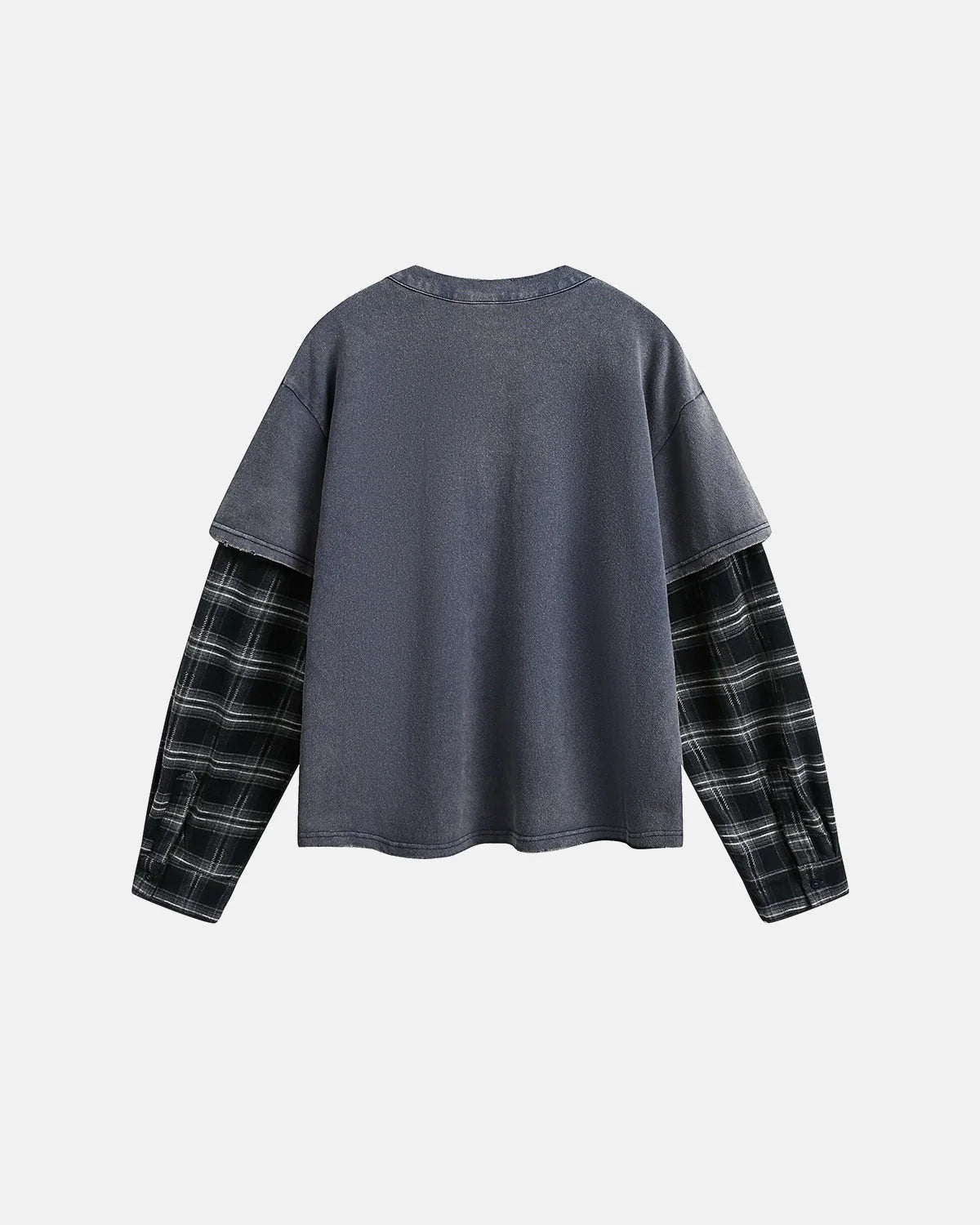 Omygoods Distressed Plaid Layered Long Sleeve Tee