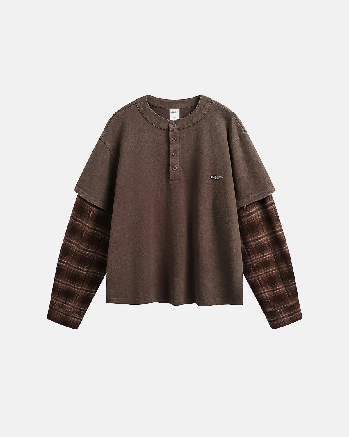 Omygoods Distressed Plaid Layered Long Sleeve Tee
