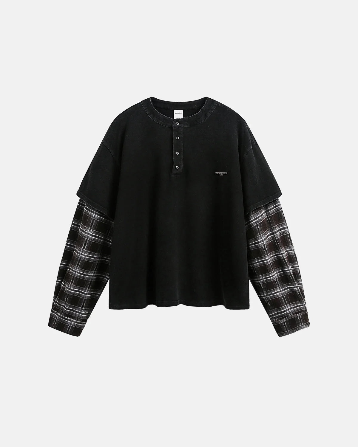 Omygoods Distressed Plaid Layered Long Sleeve Tee
