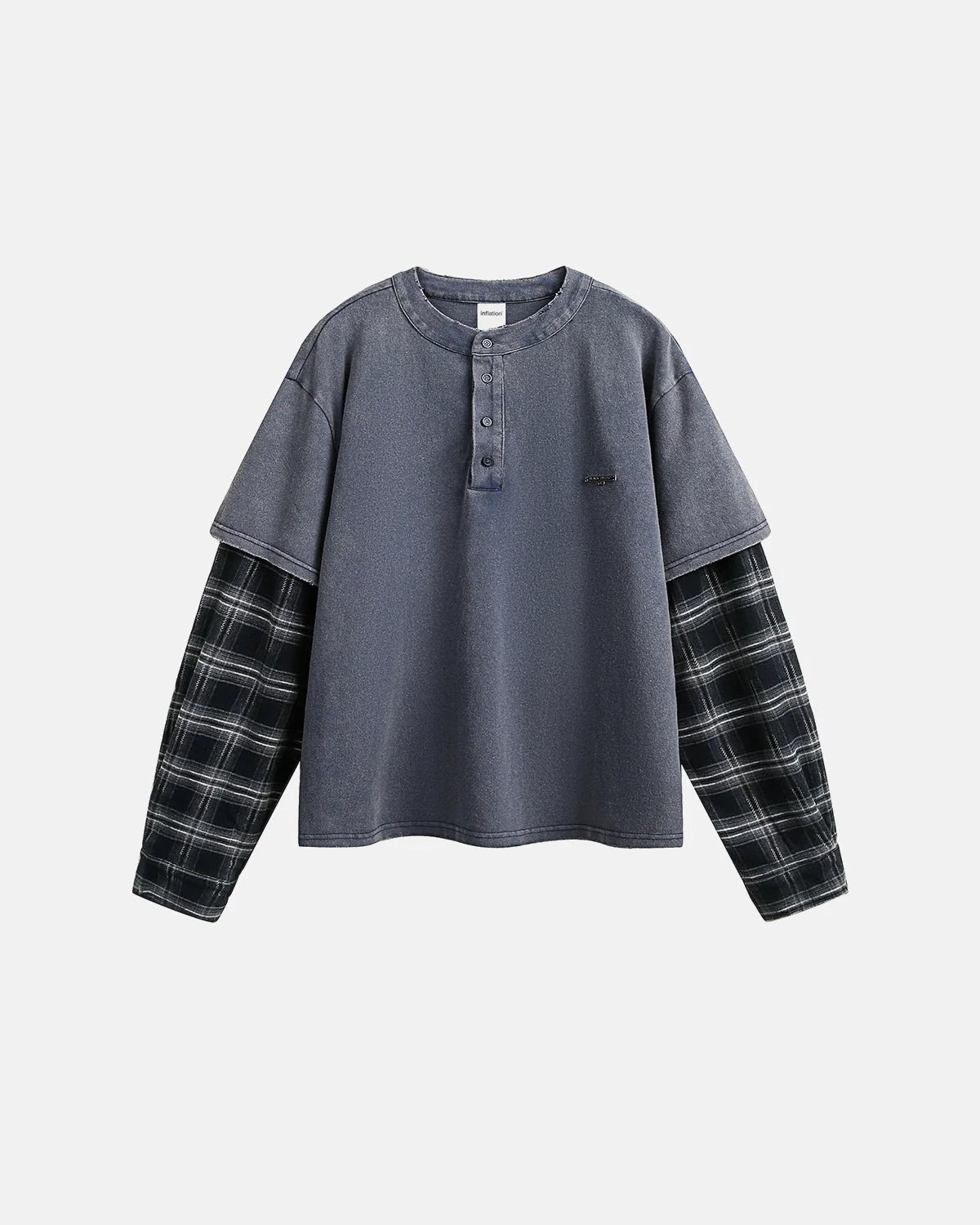 Omygoods Distressed Plaid Layered Long Sleeve Tee