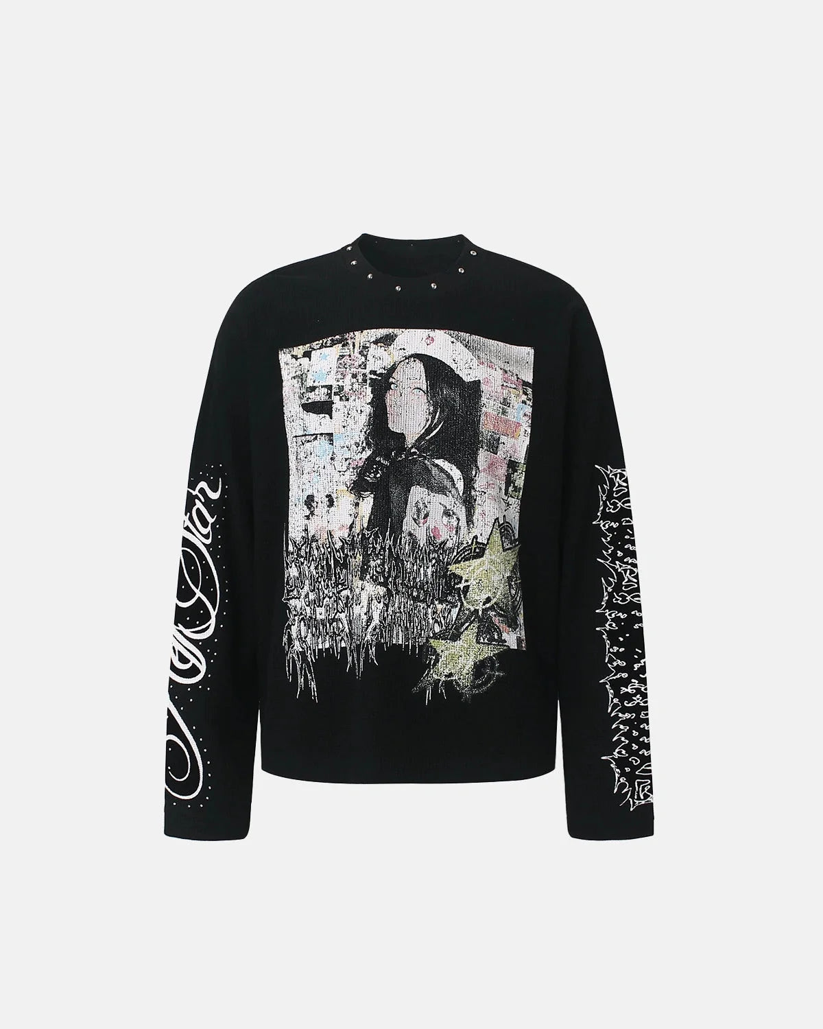 Omygoods Distressed Portrait Waffle Knit Graphic Tee