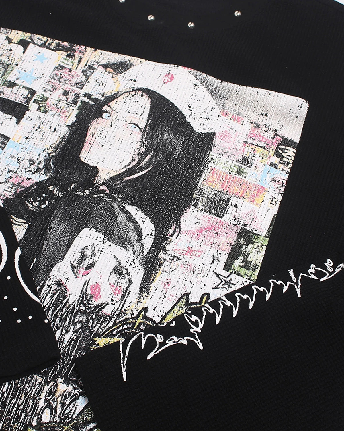 Omygoods Distressed Portrait Waffle Knit Graphic Tee