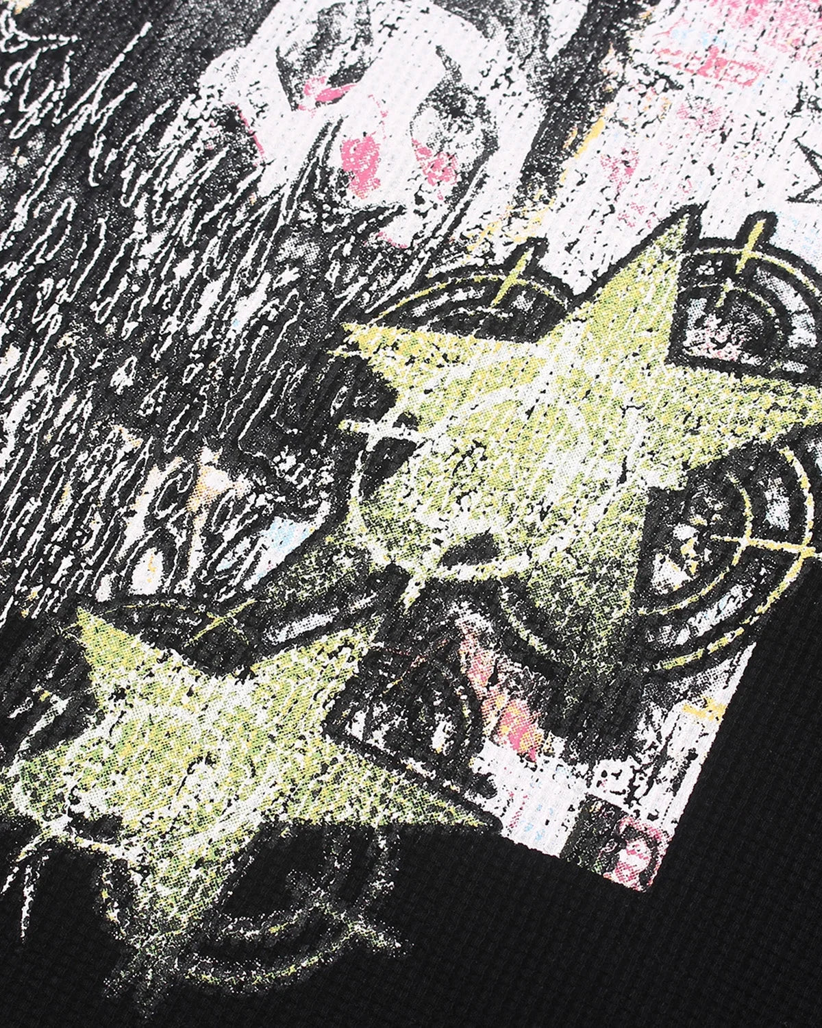 Omygoods Distressed Portrait Waffle Knit Graphic Tee