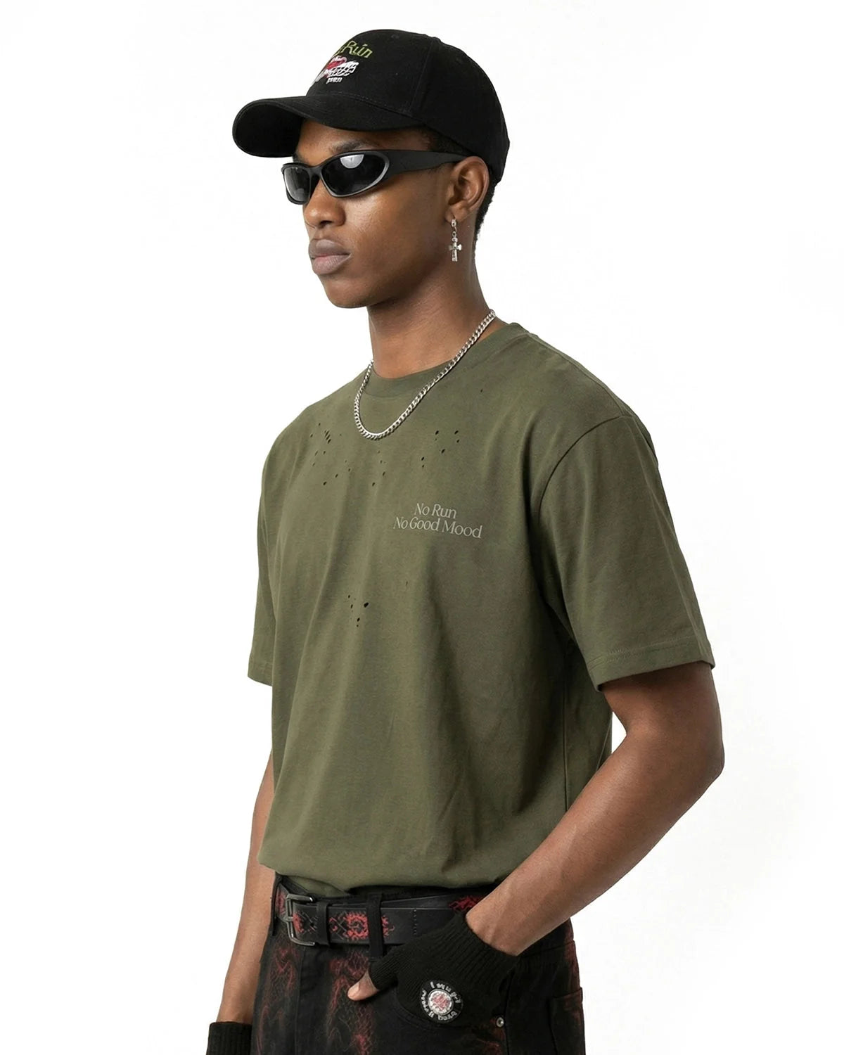 Omygoods Distressed Reflective Washed T-Shirt