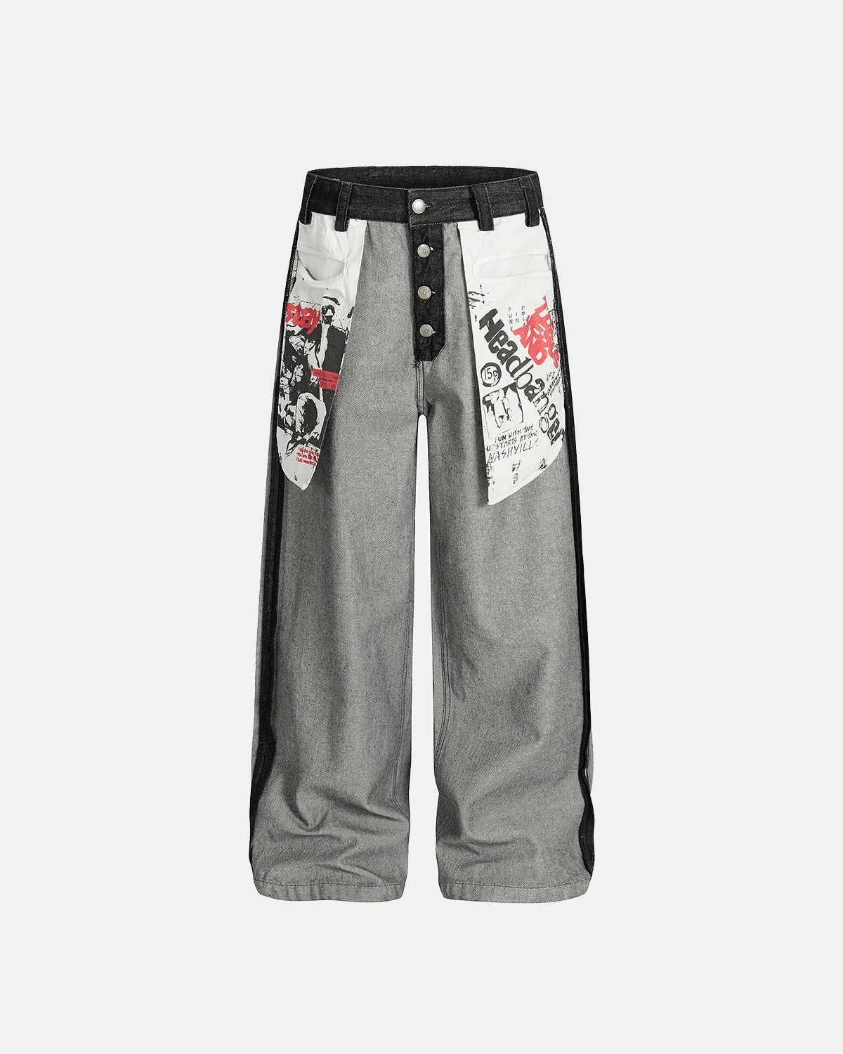 Omygoods Distressed Reverse Design Baggy Jeans
