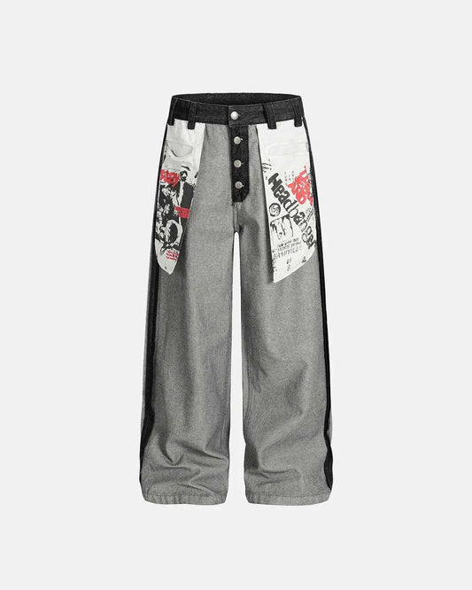 Omygoods Distressed Reverse Design Baggy Jeans