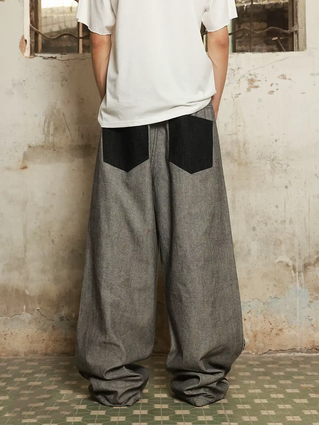 Omygoods Distressed Reverse Design Baggy Jeans
