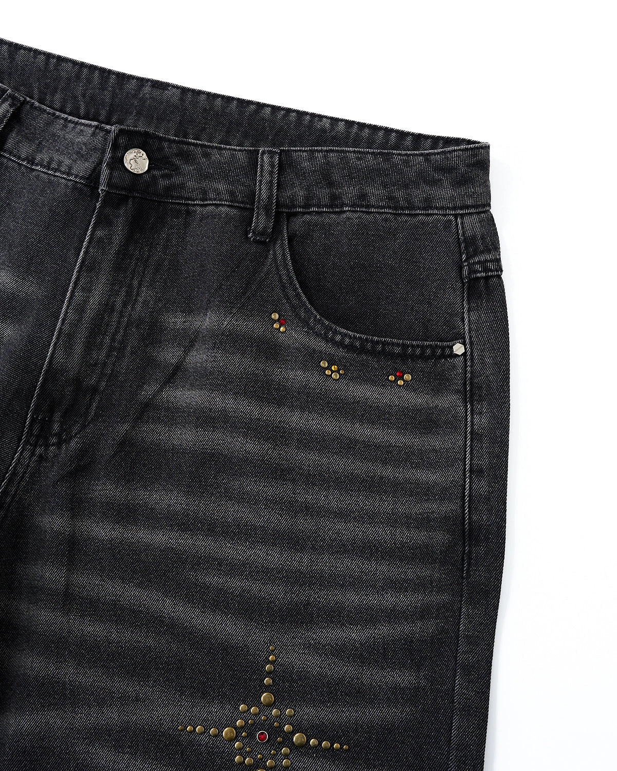Omygoods Distressed Rhinestone Ripped Baggy Jeans