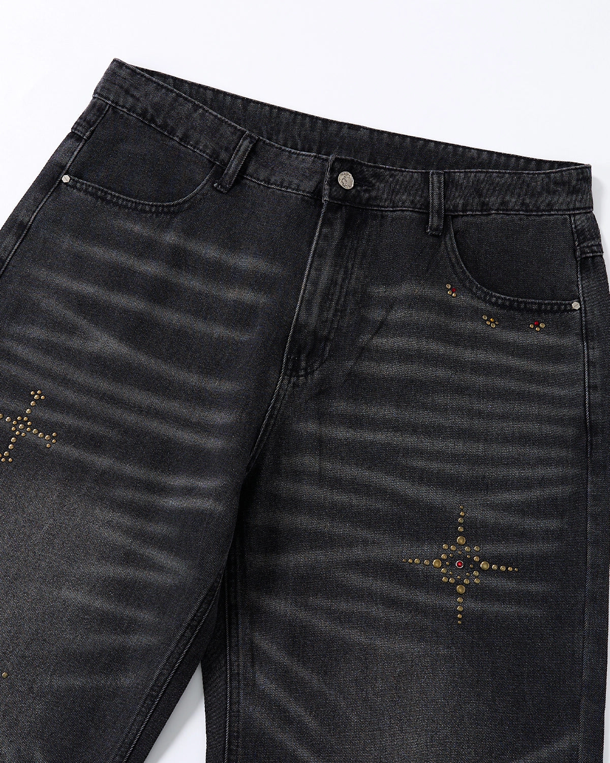 Omygoods Distressed Rhinestone Ripped Baggy Jeans