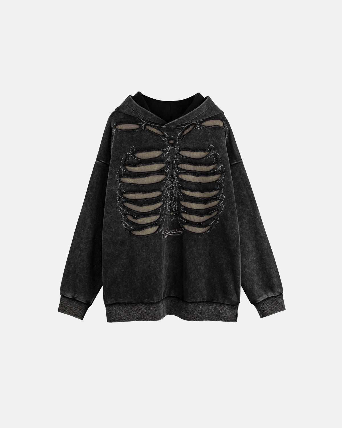 Omygoods Distressed Ribcage Wash Hoodie