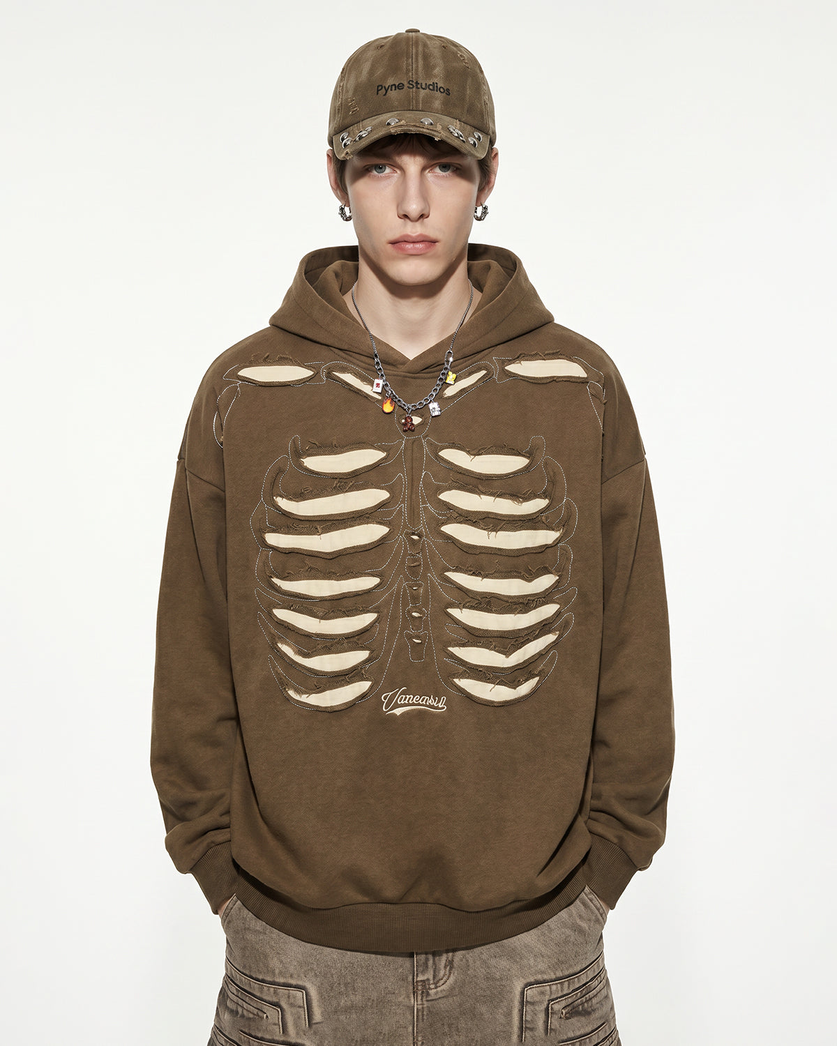 Omygoods Distressed Ribcage Wash Hoodie