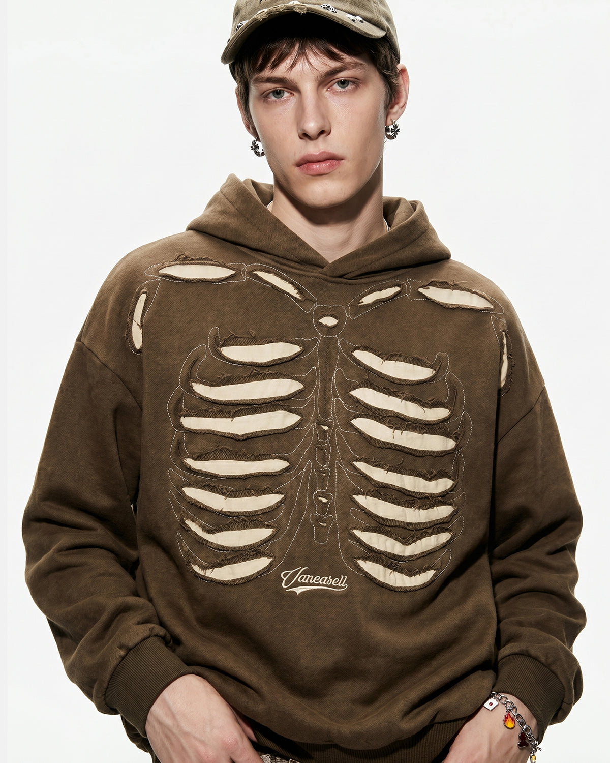 Omygoods Distressed Ribcage Wash Hoodie