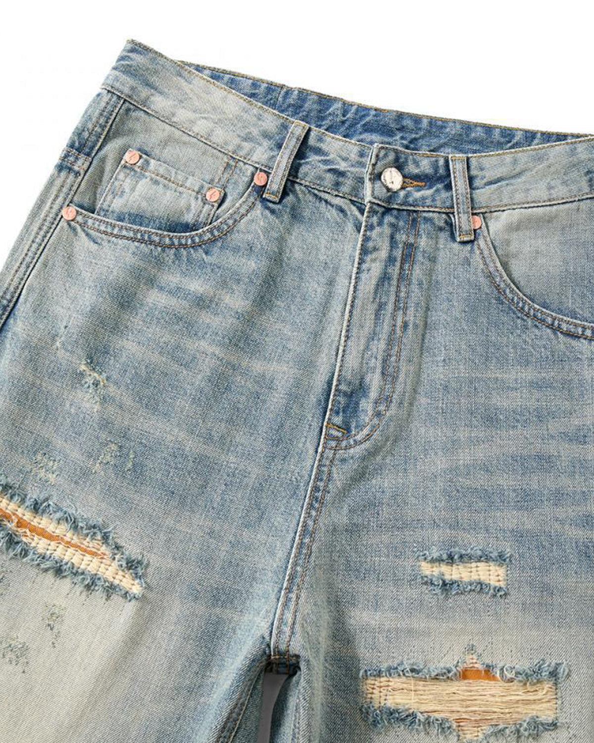 Omygoods Distressed Ripped Straight-Leg Jeans