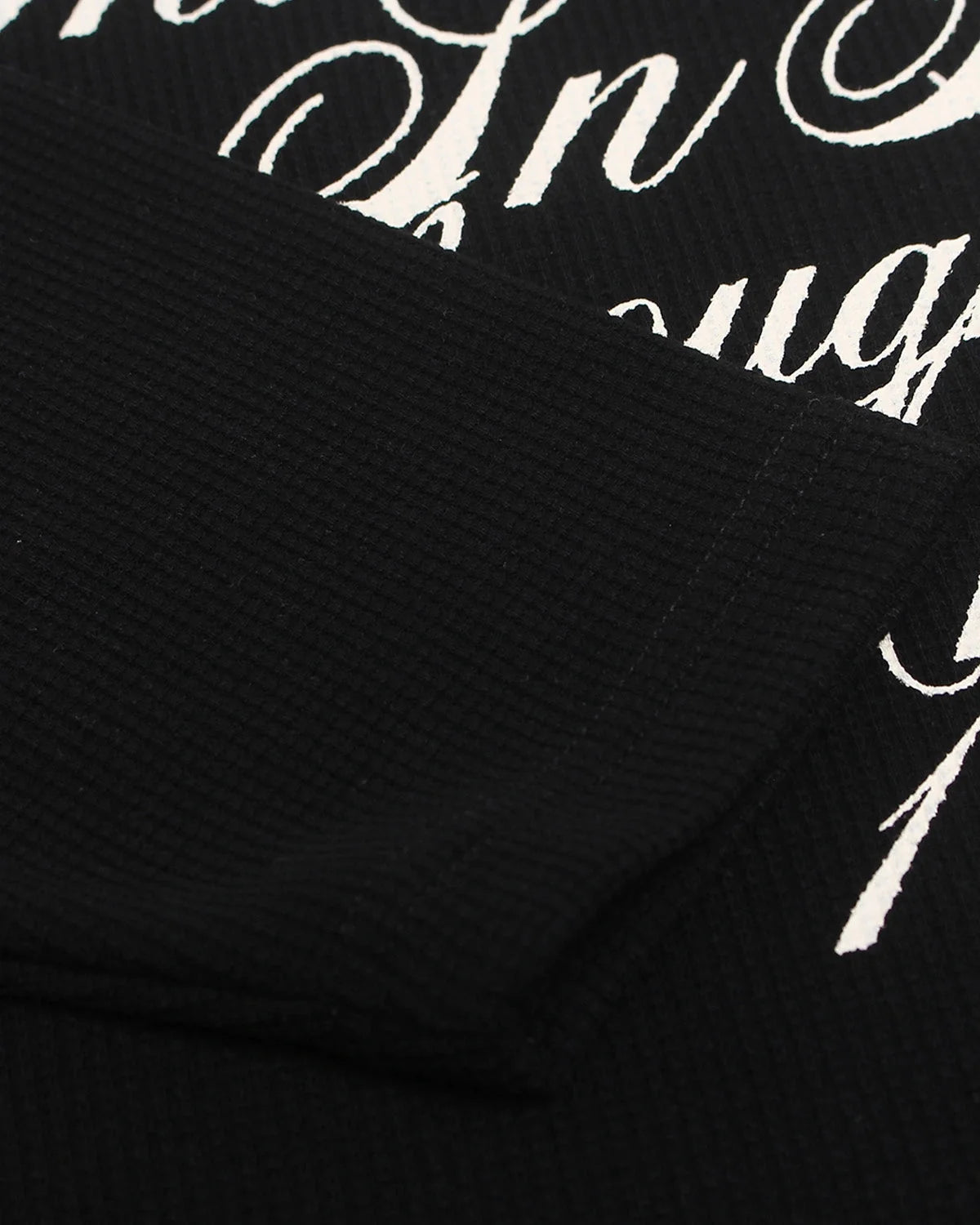 Omygoods Distressed Script Graphic Waffle Long Sleeve Shirt