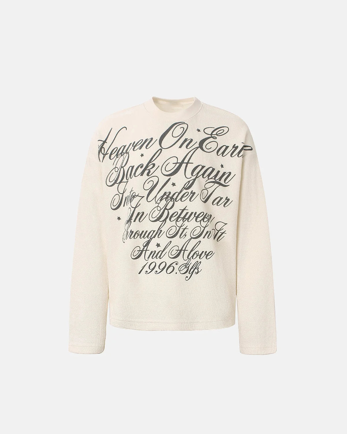 Omygoods Distressed Script Graphic Waffle Long Sleeve Shirt