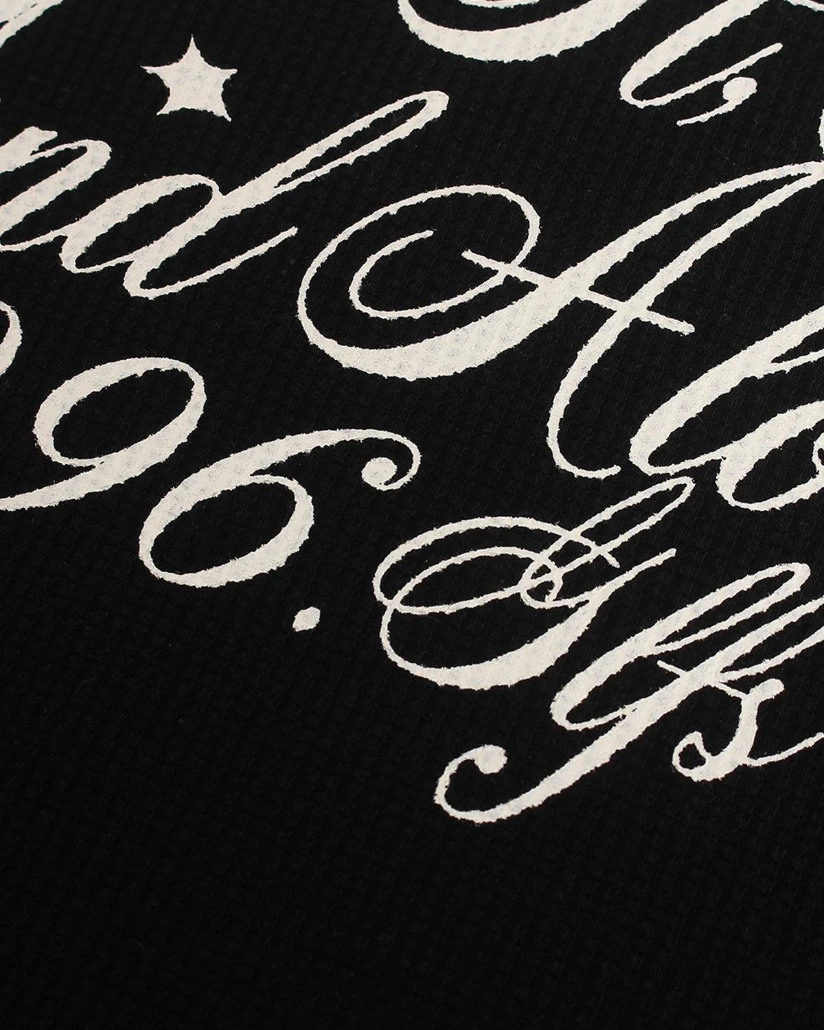 Omygoods Distressed Script Graphic Waffle Long Sleeve Shirt