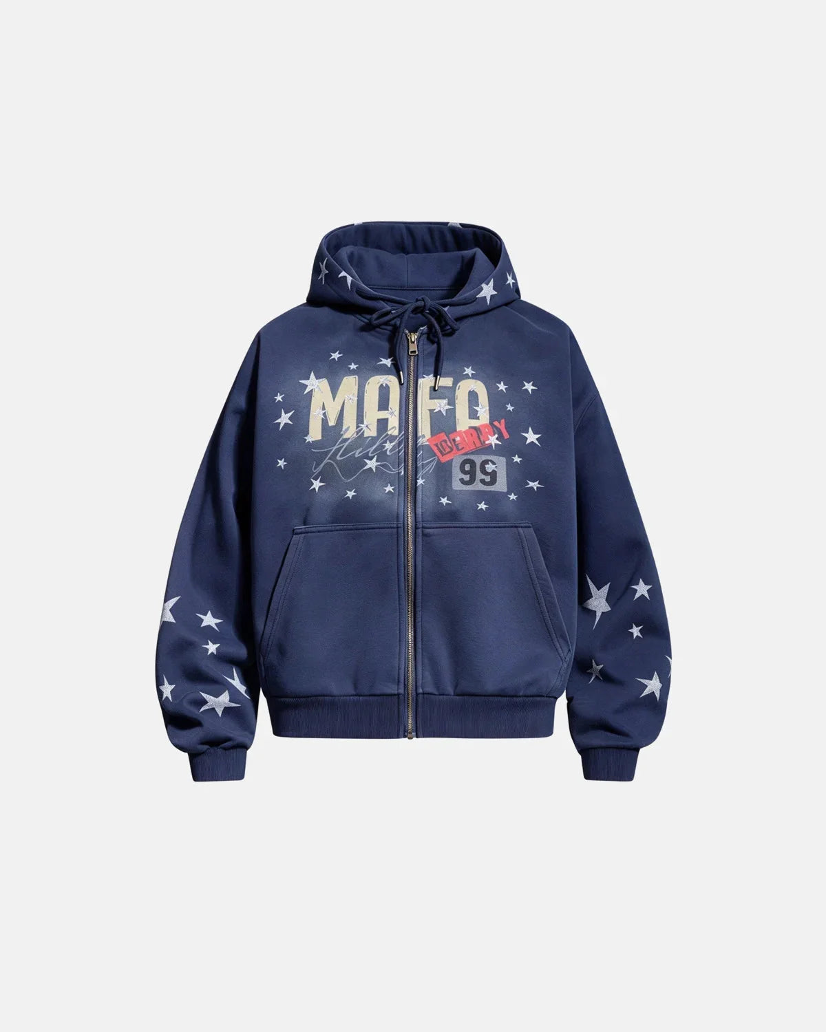 Omygoods Distressed Star Boxy Zip Up Hoodie
