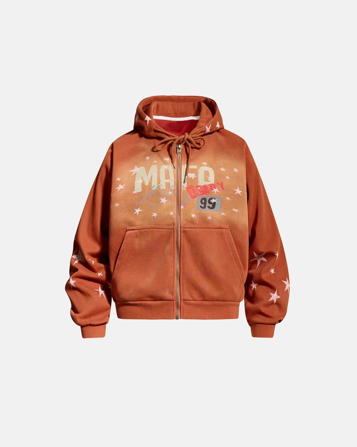Omygoods Distressed Star Boxy Zip Up Hoodie