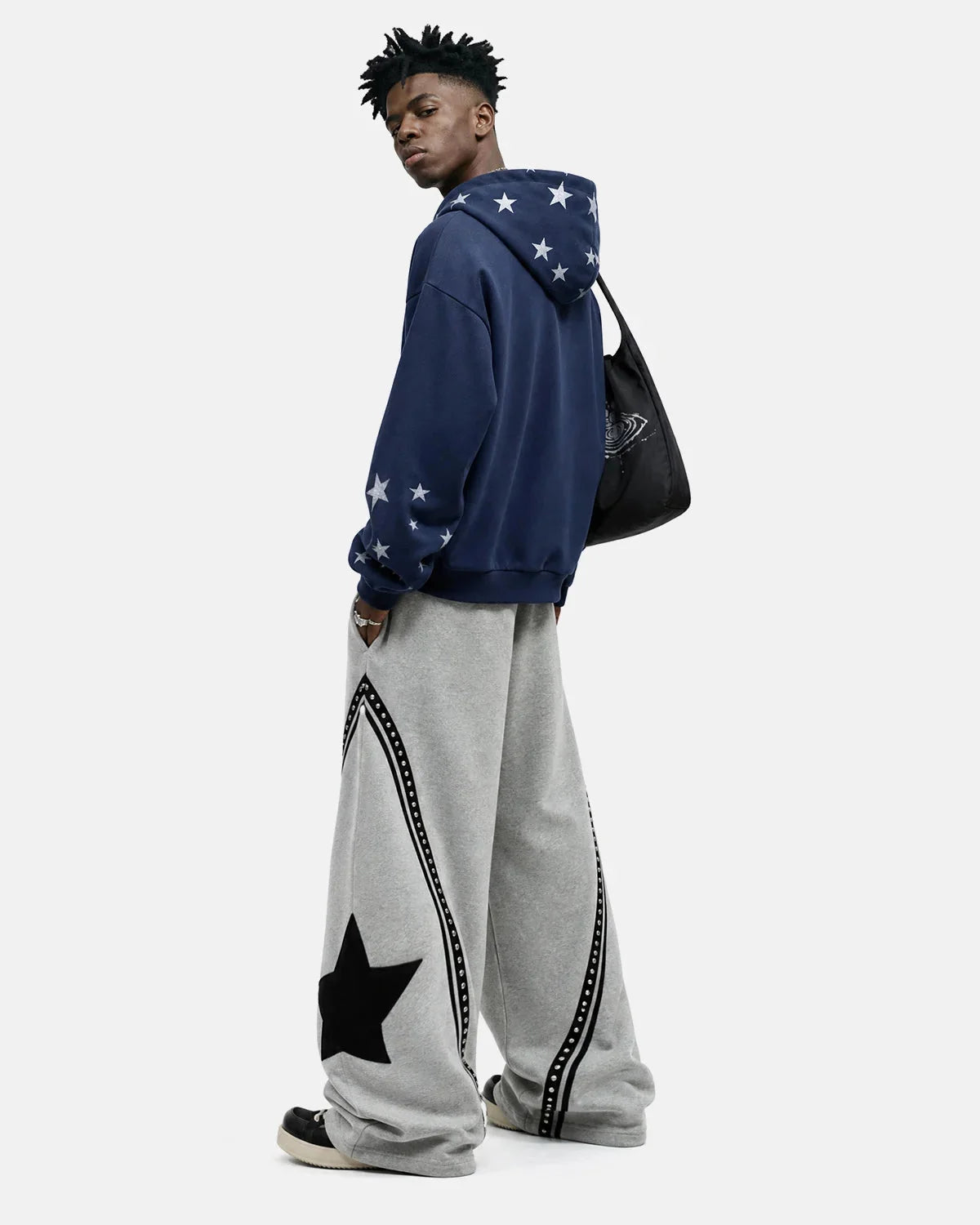 Omygoods Distressed Star Boxy Zip Up Hoodie