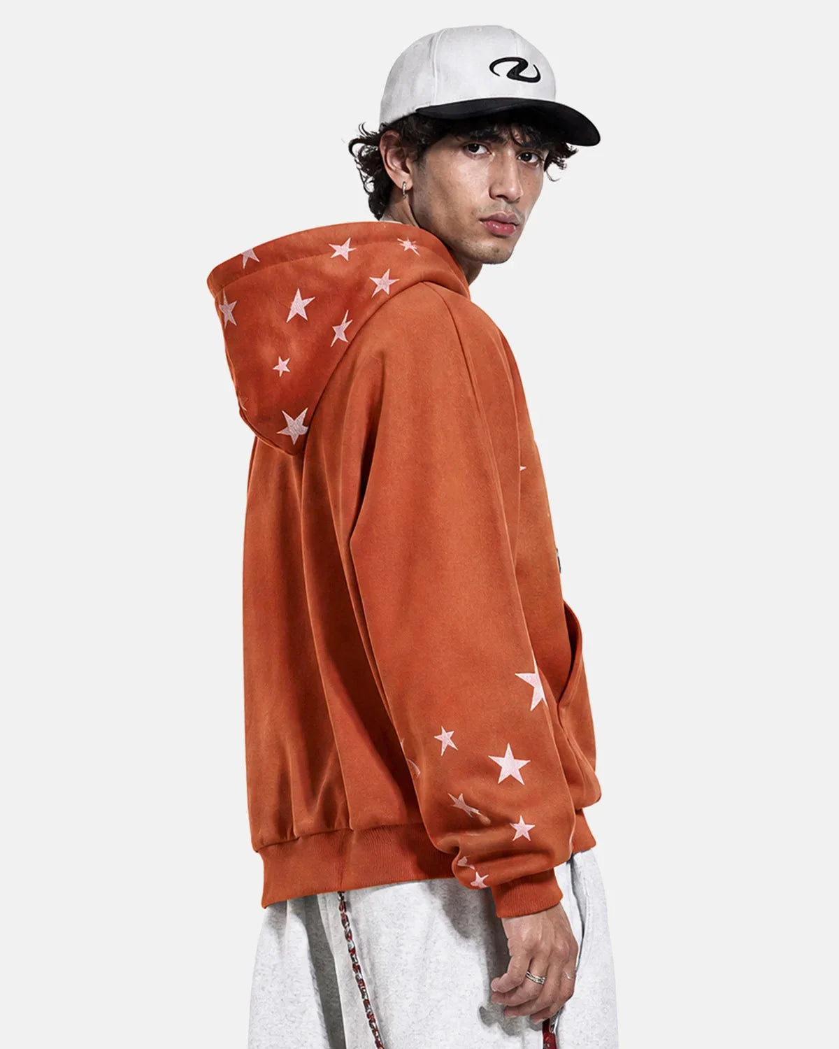Omygoods Distressed Star Boxy Zip Up Hoodie