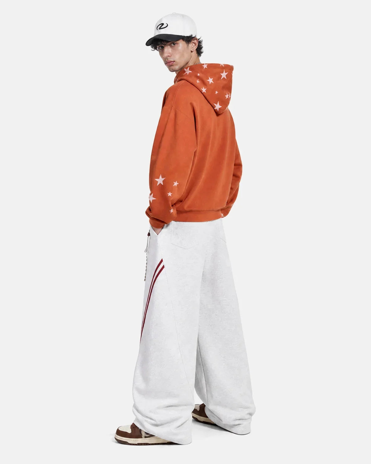 Omygoods Distressed Star Boxy Zip Up Hoodie