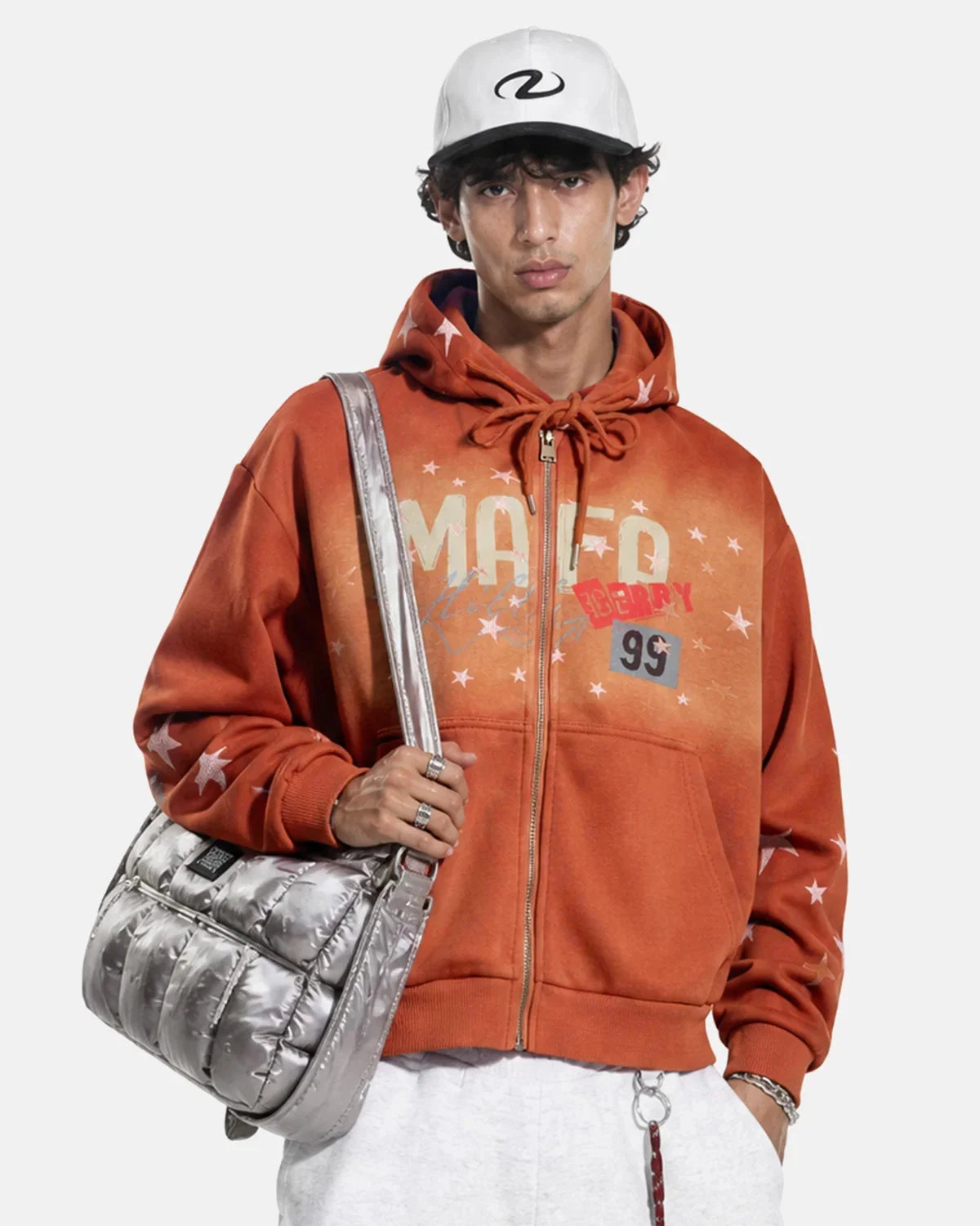 Omygoods Distressed Star Boxy Zip Up Hoodie