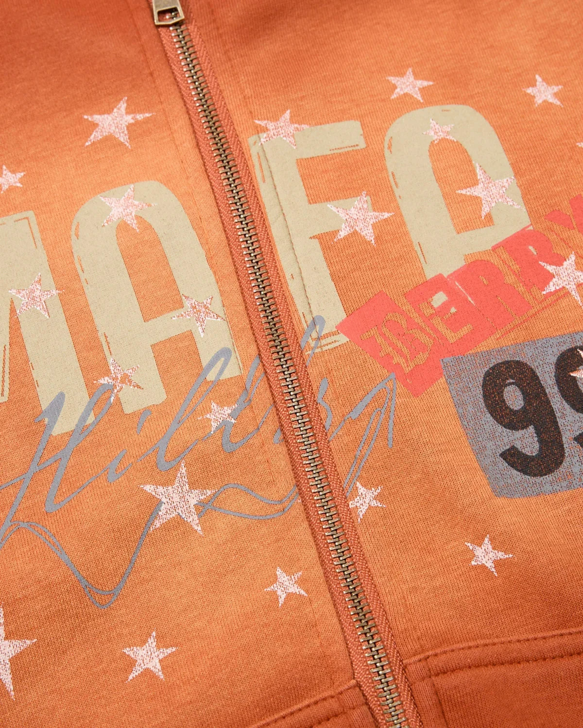 Omygoods Distressed Star Boxy Zip Up Hoodie