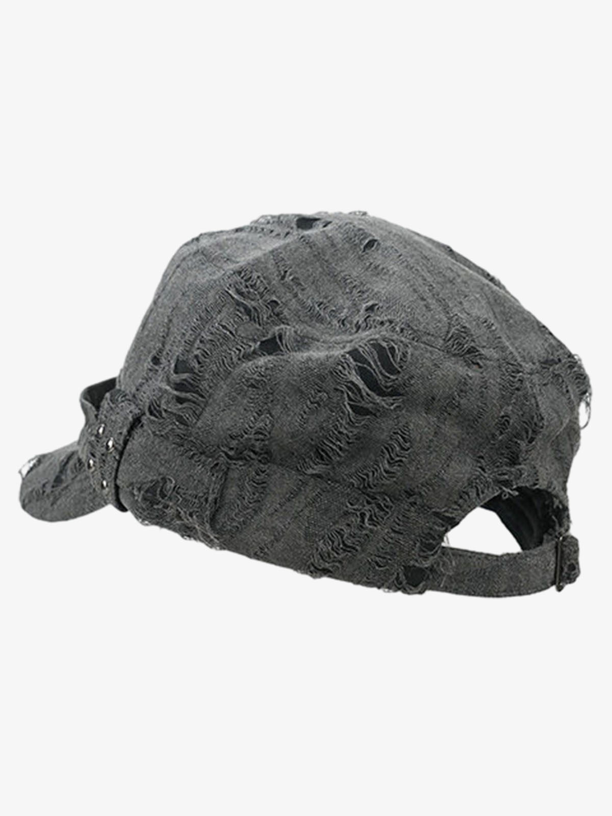 Omygoods Distressed Stud Detail Cotton Flat Top Cap