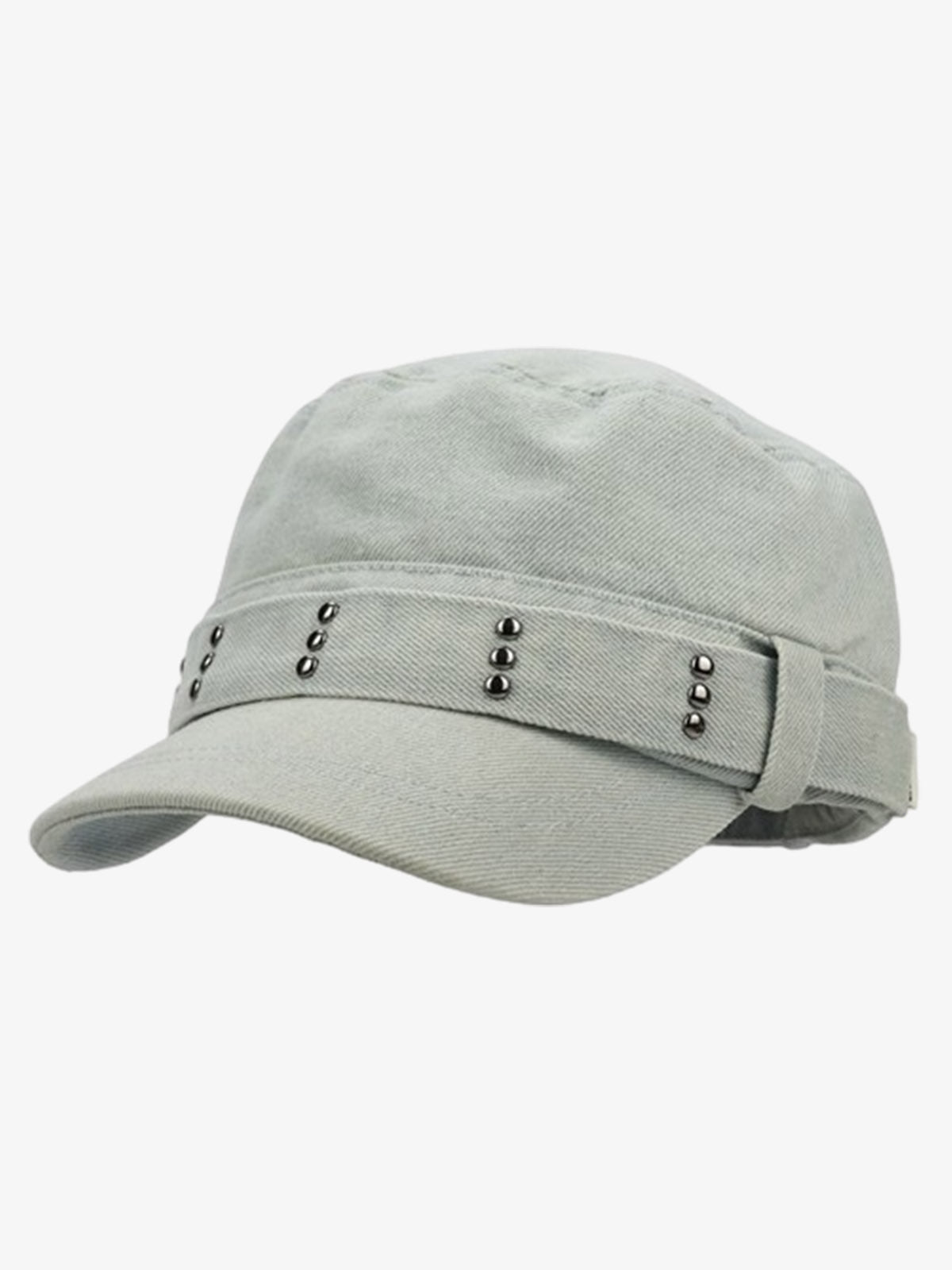 Omygoods Distressed Stud Detail Cotton Flat Top Cap