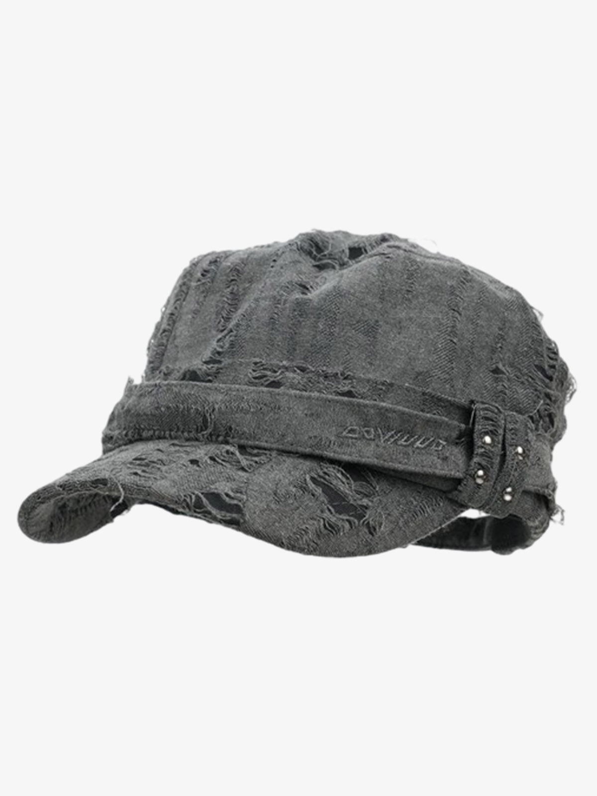Omygoods Distressed Stud Detail Cotton Flat Top Cap