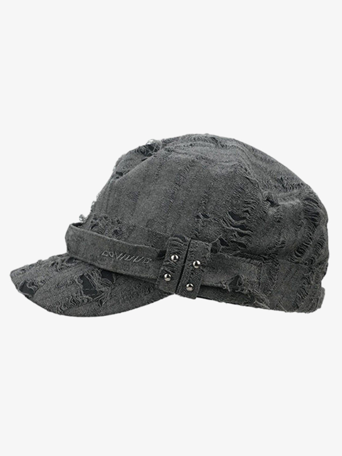 Omygoods Distressed Stud Detail Cotton Flat Top Cap